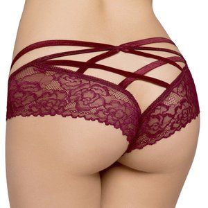 Rose Lace Panty Womens Plus Size 1x2x Wine Red Lattice Back Underwear